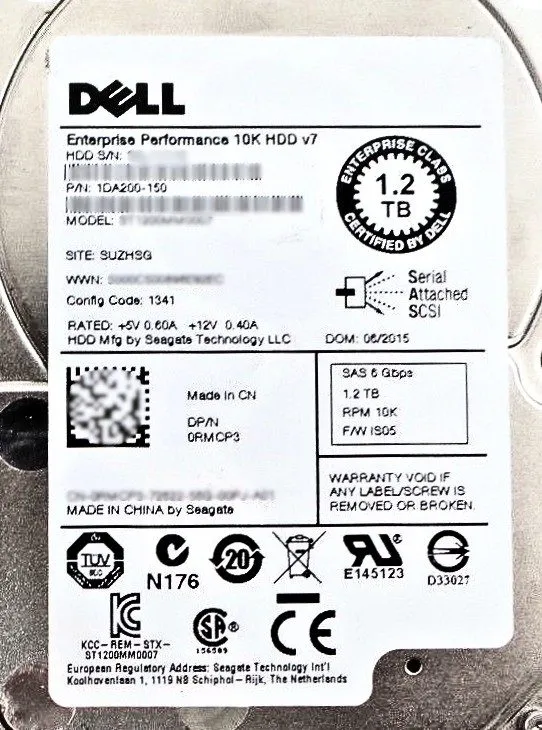 Жёсткий диск DELL 0RMCP3 1.2TB 10K 2.5‘’ 6Gbps SAS ENT HDD ST1200MM0007 Hard Dri