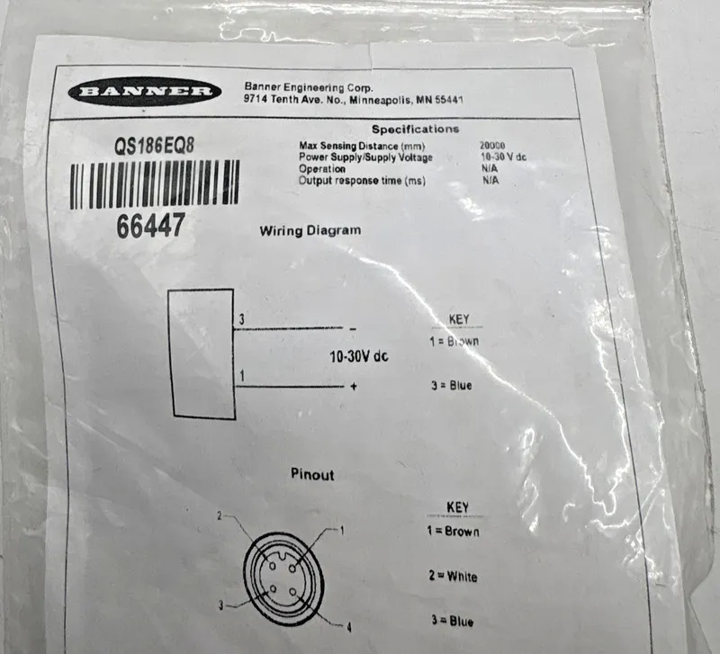 Фотоэлектрический датчик Banner, 66447, QS186EQ8, Photoelectric Sensor Switch