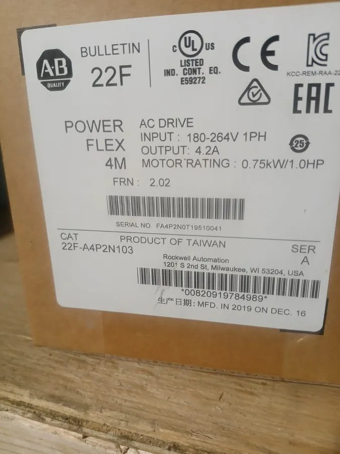 Частотный преобразователь Allen Bradley 22F-A4P2N103 PowerFlex 4M AC Drive 0.75