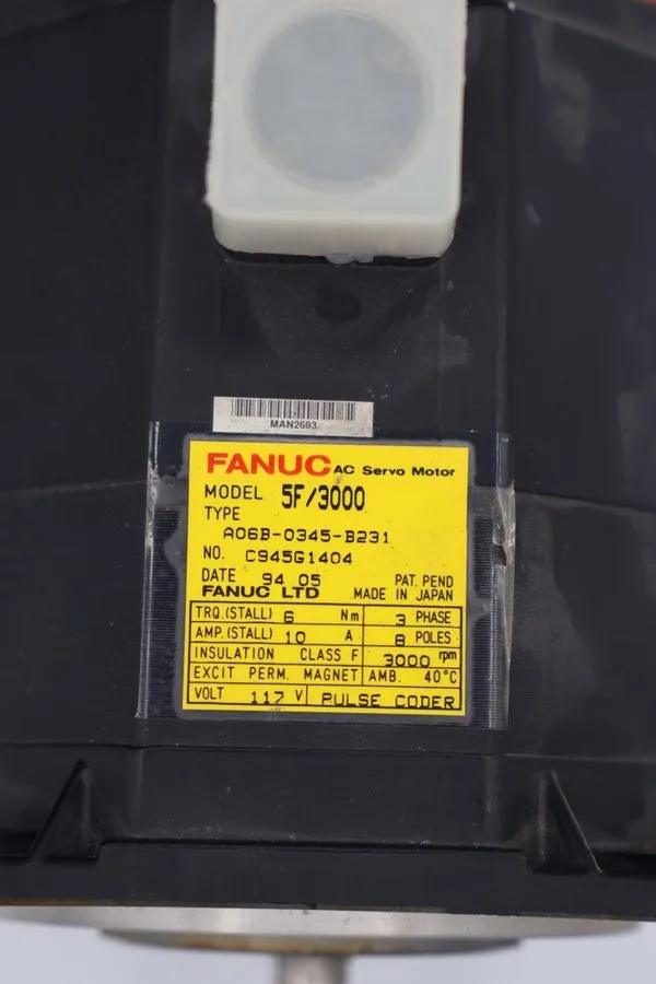 Серводвигатель Fanuc AC Servo Motor A06B-0345-B231, 117V, 3000 RPM, 5F/3000, C94