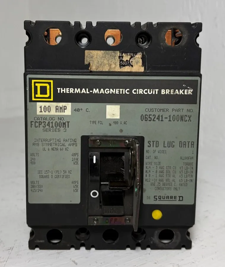 Автоматический выключатель SQUARE D FCP34100 THERMAL-MAGNETIC 3P 100 AMP 480V CI