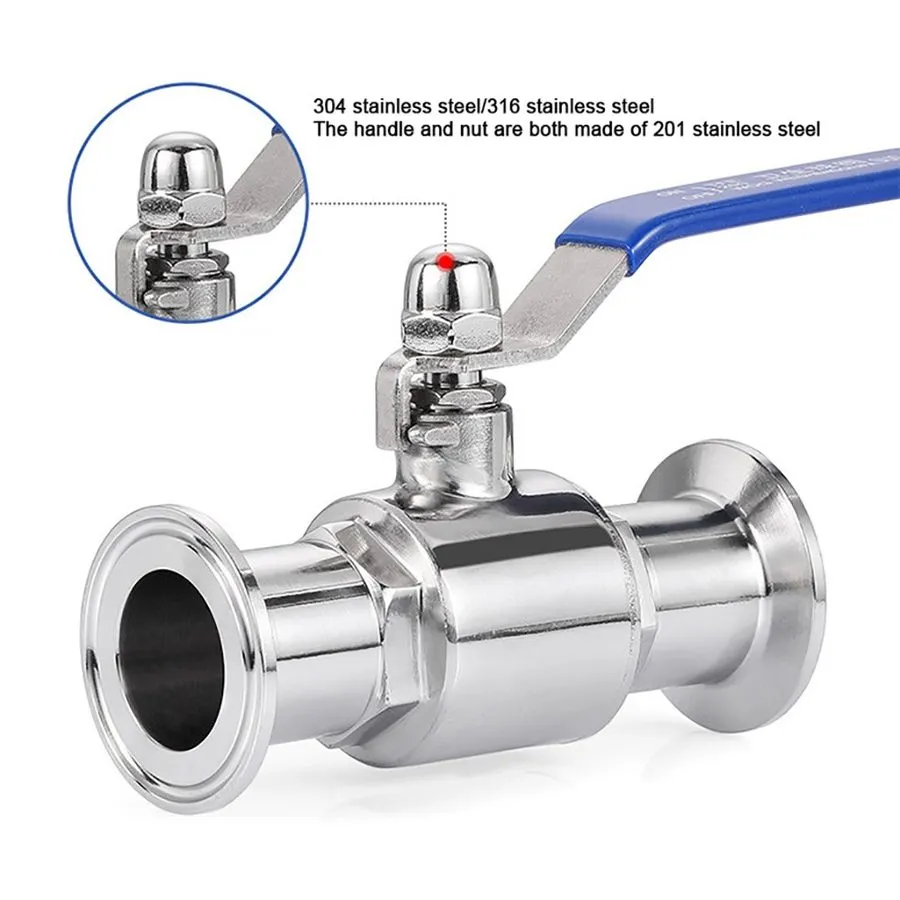 Клапан Sanitary Tri Clamp Ball Valve Stainless Steel A2/A4 Φ12.7mm-76mm 0.8MPa/1