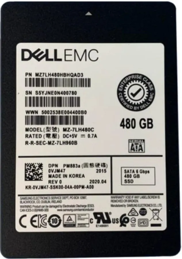 Жёсткий диск VJM47 0VJM47 MZ-7LH480C DELL SAMSUNG PM883A 480GB 6G 2.5" SATA SOLI — фото лота 1