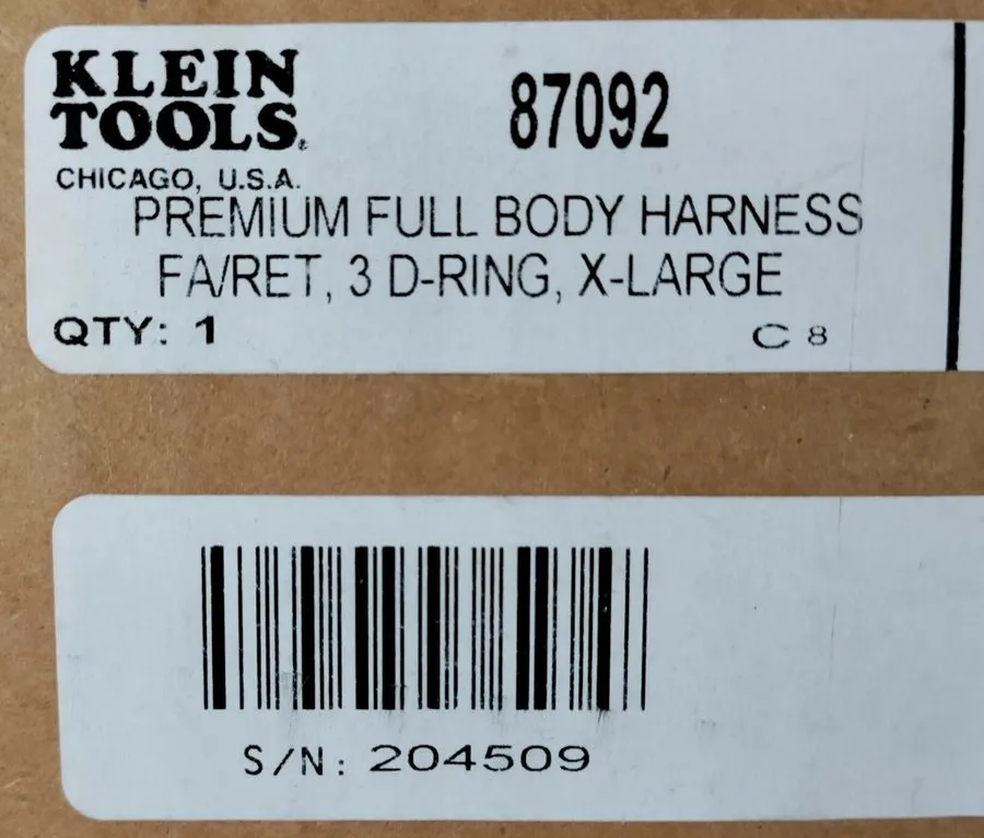 Жгут проводов 1 KLEIN 87092 PREMIUM FULL BODY HARNESS FA/RET, 3D-RING X-LG *