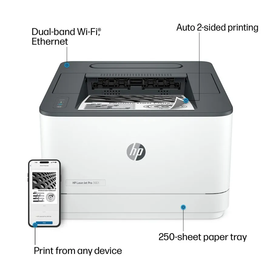 Лазерный принтер HP LaserJet Pro 3001dw Laser Printer Black And White Wifi Mobil — фото лота 1