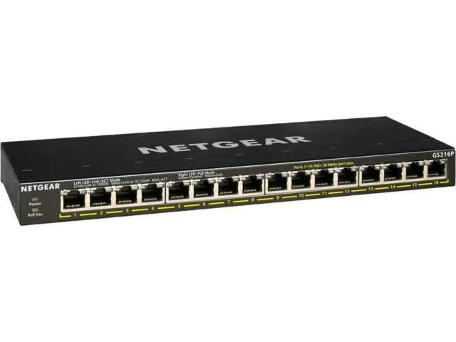 Коммутатор Netgear Switch GS316P 16-Port Gigabit PoE+ Unmanaged 115W FlexPoE