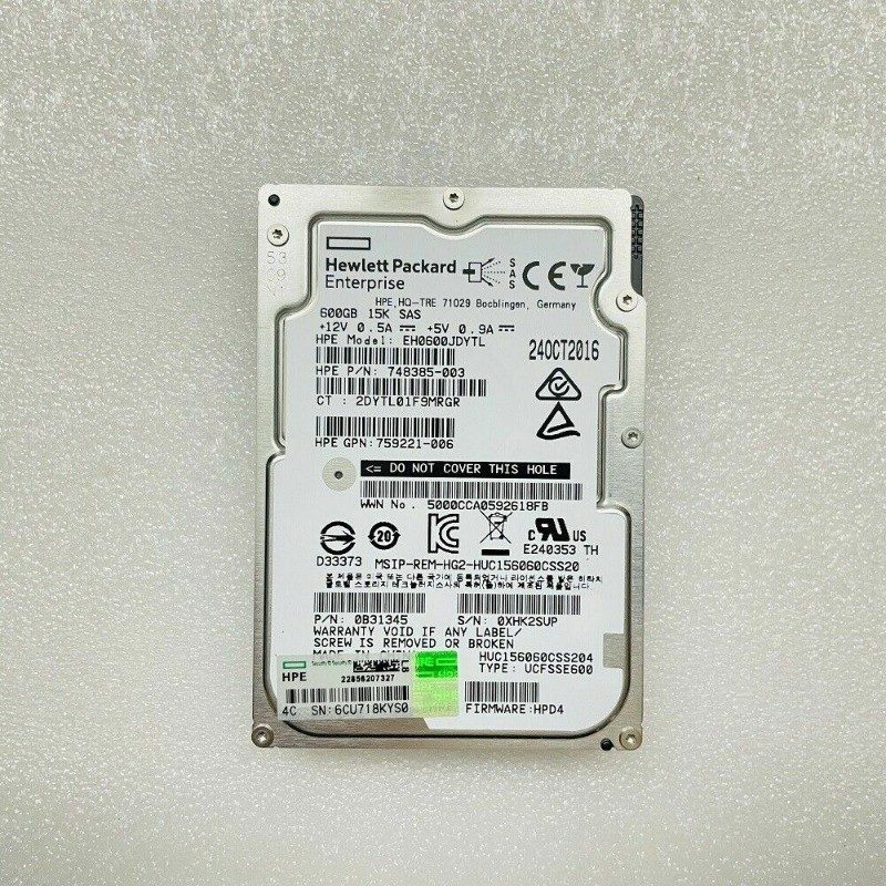 Жёсткий диск HPE 748385-003 600GB 15K SAS 12Gb/s LFF 2.5" Hard Drive EH0600JDYTL