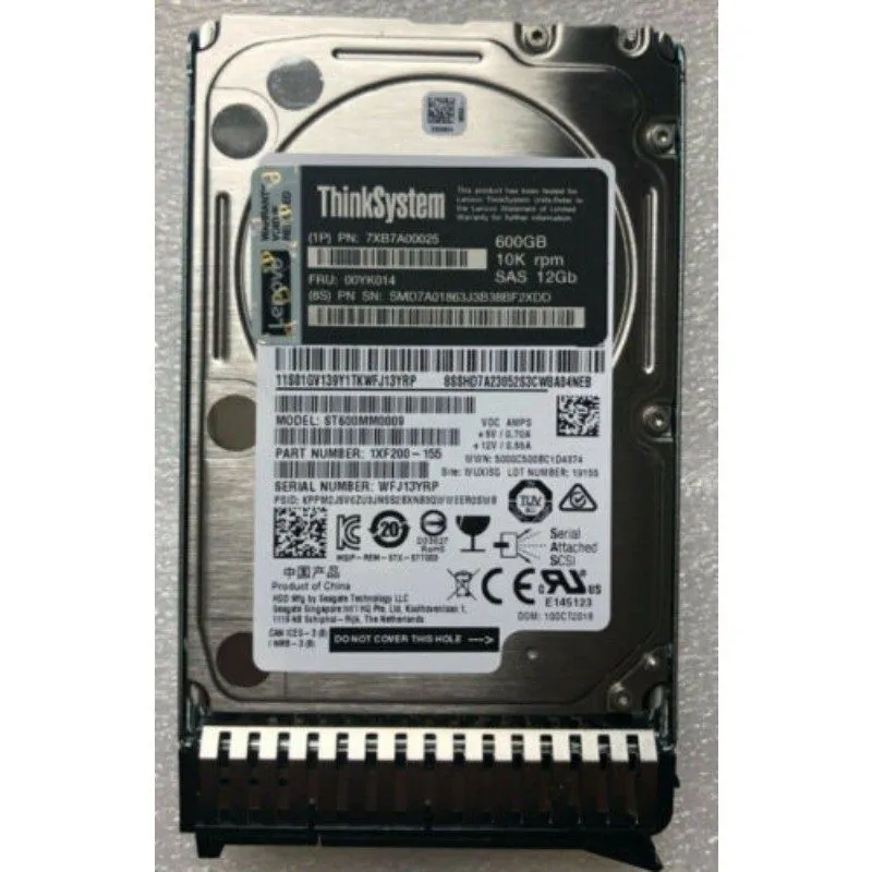 Сервер 7XB7A00025 ThinkSystem 2.5" 600GB 10K SAS 12Gb Hot Swap 512n HDD FRU 00YK