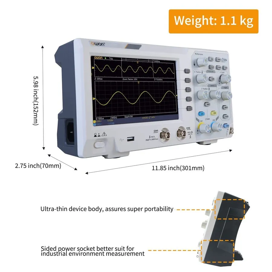 Осциллограф OWON SDS1102 2CH Digital Desktop Oscilloscope 1GSa/s 100MHZ Bandwidt — фото лота 2