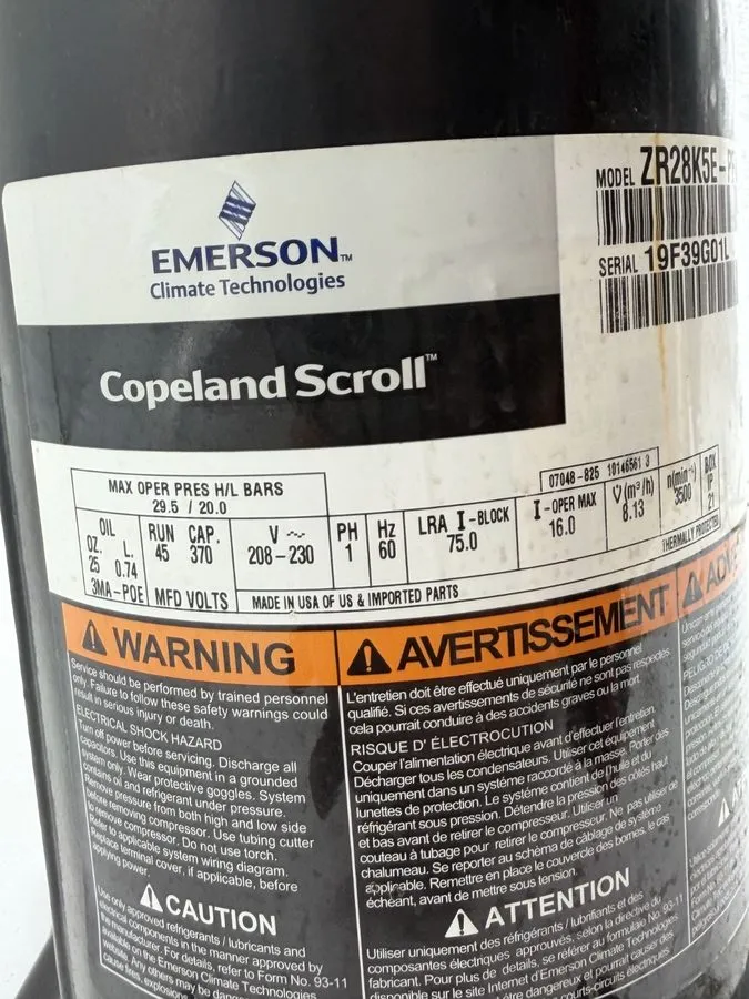 Компрессор Copeland ZR28K5E-PFV-130 Scroll Compressor 2.5-Ton 208-230V 1PH 28400