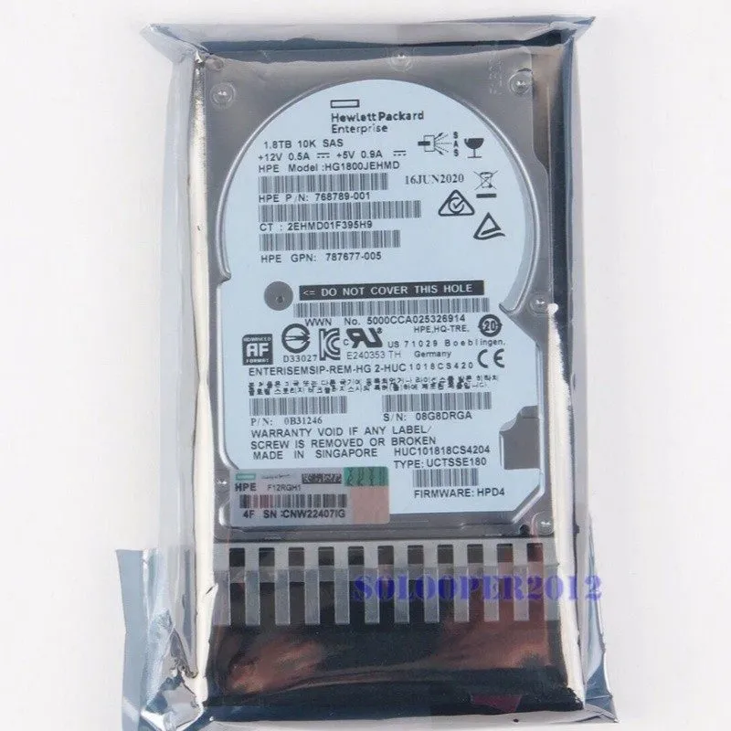 Жёсткий диск HPE J9F49A 787649-001 MSA 1.8TB 12G SAS 10K SFF 2.5IN 512E HDD Hard