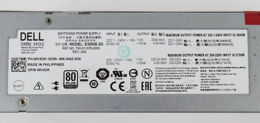 Блок питания Dell 8V4DK E3000E-S0 80Plus Titanium 3000W Power Supply