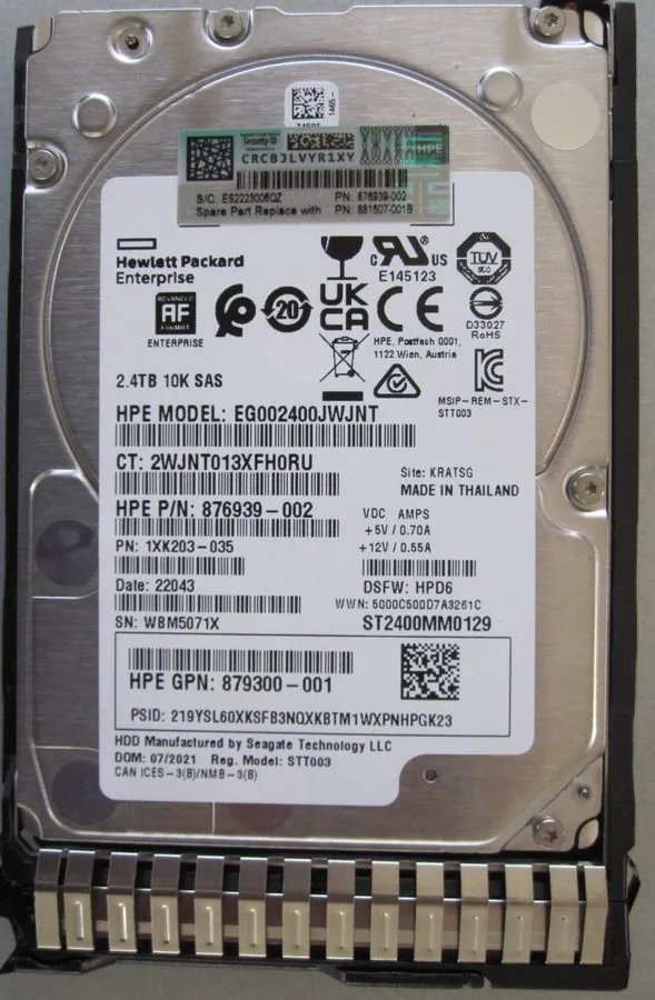 Жёсткий диск HPE 2.4Tb 10K SAS HDD in tray PN 881507 876939-002 879300-001