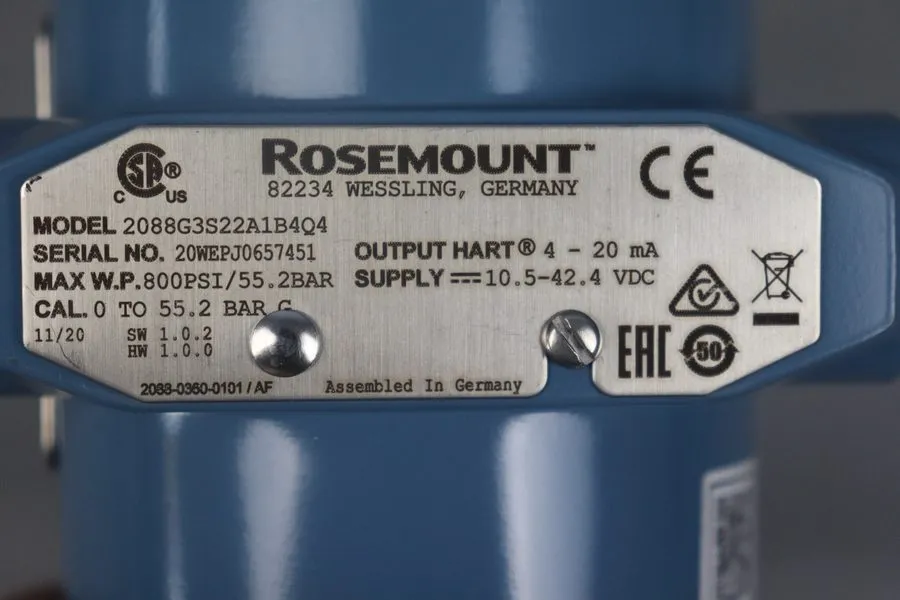 Датчик давления Rosemount 2088G3S22A1B4Q4 Pressure Transducer 2088 55.2bar 10.5- — фото лота 1