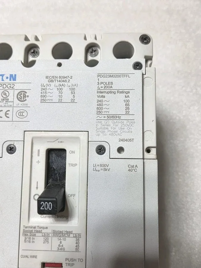 Автоматический выключатель Eaton PDG23M0200TFFL 3 Pole 200 Amp 600 Volt 65kA@480