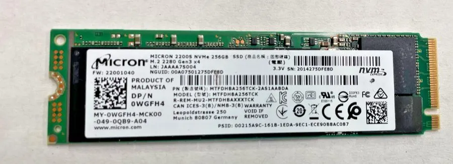 SSD-накопитель Micron 2200S 256GB M.2 2280 NVMe PCIe Gen3 x4 SSD MTFDHBA256TCK