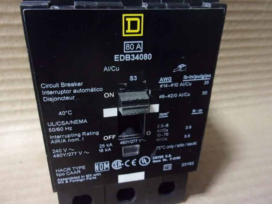 Автоматический выключатель Square D EDB34080 N 80A 480V 3 Poles Miniature Circui