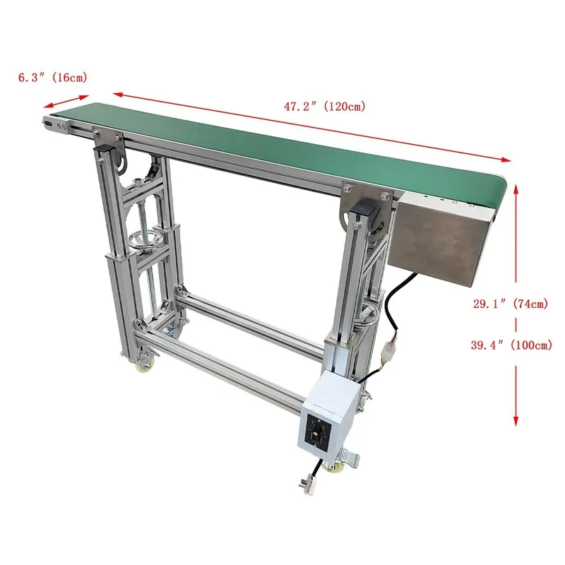 Конвейер 118"L 15.7"W Electric PVC Belt Conveyor Transport Machine Speed 4-20m/m