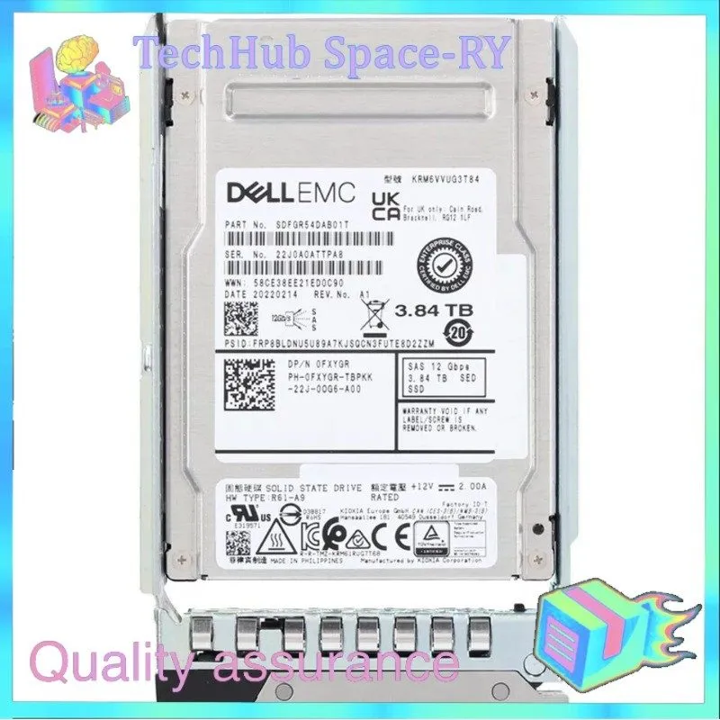 SSD-накопитель FXYGR 0FXYGR Dell 3.84TB 12Gbps SAS MU TLC SED 2.5'' SSD 14/15/16
