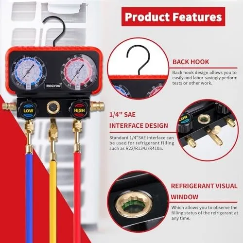 Манометрический коллектор HVAC Manifold Gauge Set R22/R410a/R134a w/ 5FT Hoses & — фото лота 2