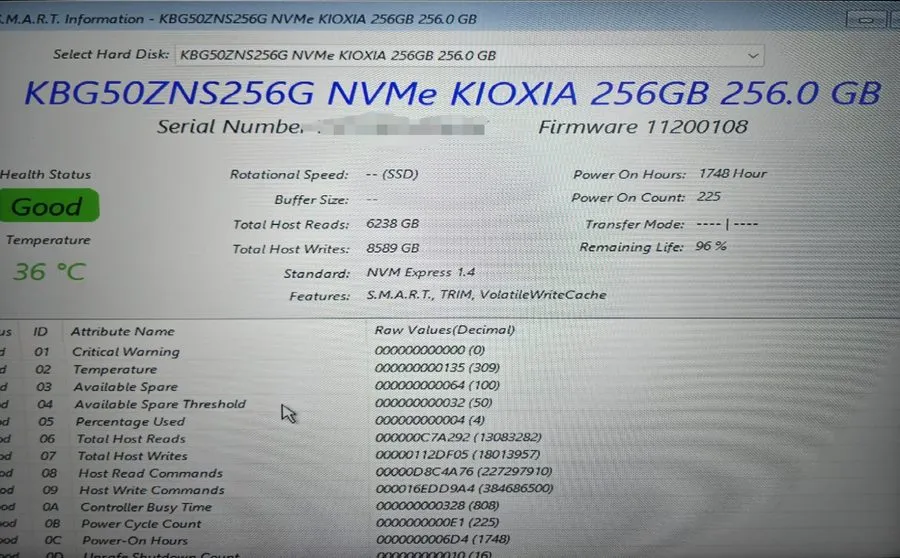 SSD-накопитель Kioxia Toshiba BG5 256GB KBG50ZNS256G SSD M.2 NVMe 2230 PCIe Gen4