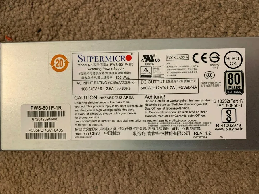 Блок питания Supermicro 740W 80-Plus Platinum 1U Server Switching Power Supply P