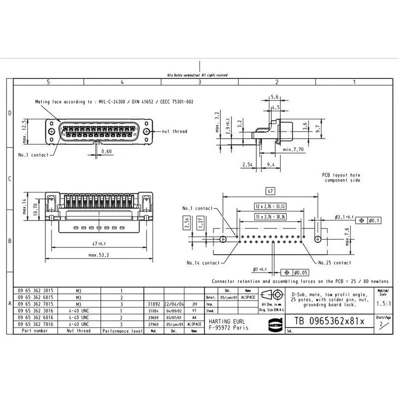 Разъём HARTING Male Connector 09653627815 25-pin