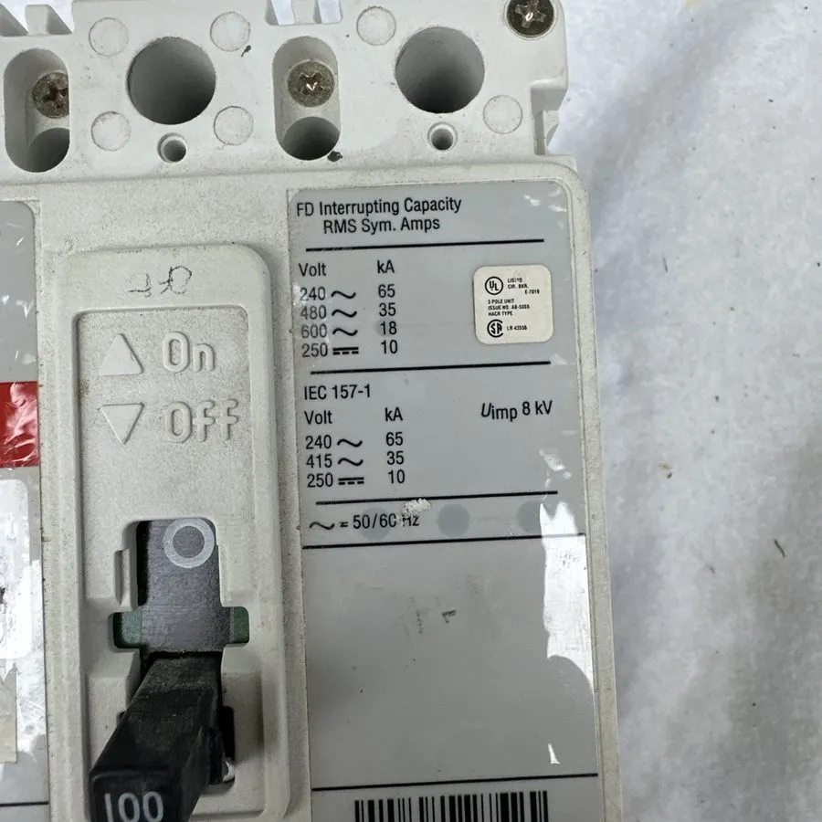 Автоматический выключатель EATON CUTLER HAMMER FD3100 100 AMP 600 VOLT CIRCUIT B — фото лота 2