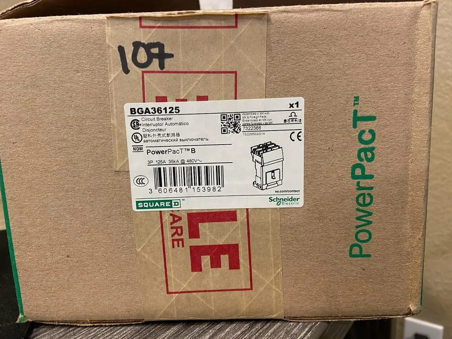 Автоматический выключатель BGA36125 SQUARE D 3 POLE 125 AMP 480V POWERPACT CIRCU