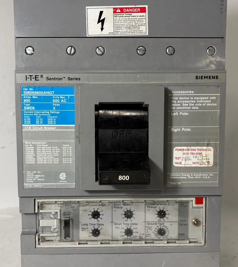Автоматический выключатель Siemens SMD69800ANGT 800A LSIG Sentron Circuit Breake — фото лота 1
