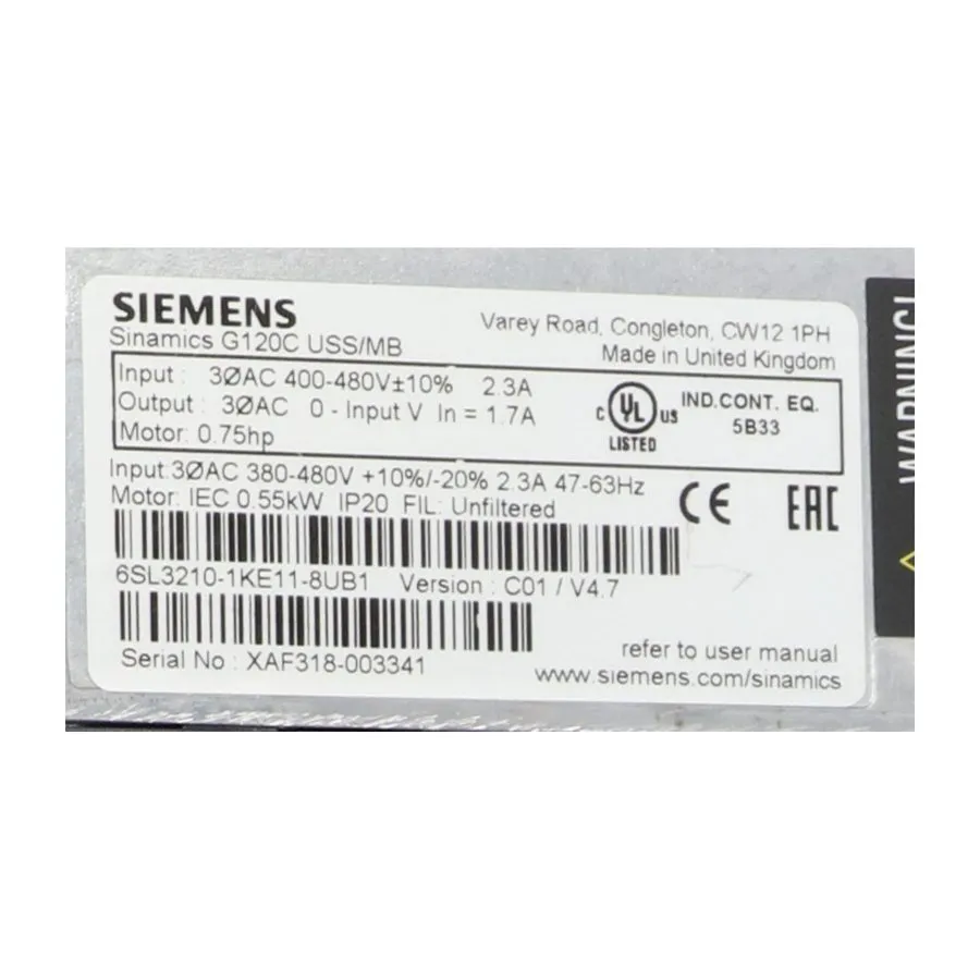 Частотный преобразователь Siemens 6SL3210-1KE11-8UB1 SINAMICS G120C UMP — фото лота 1