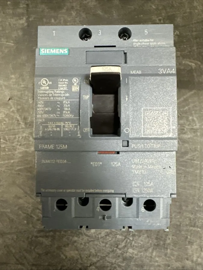 Автоматический выключатель Siemens 3VA4112-5ED34-0AA0 125A 600V Circuit breaker