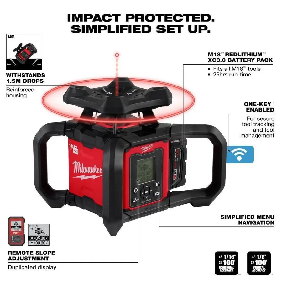Нивелир Milwaukee Tool 3704-21 M18 Red Exterior Dual Slope Rotary Laser Level Ki