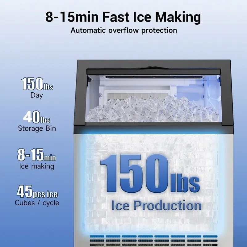 Льдогенератор 150LB/24h Built-In Commercial Ice Maker Stainless Ice Cube Machine