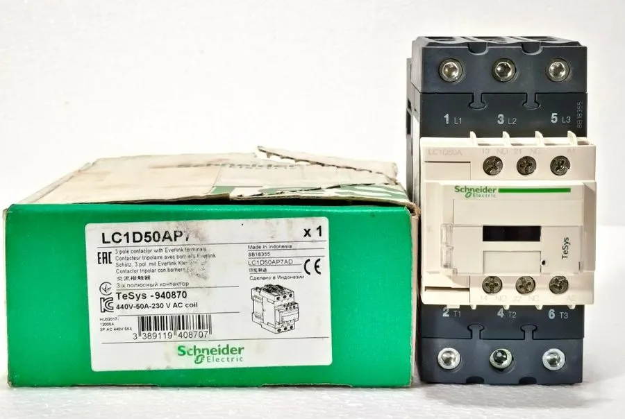 Контактор SCHNEIDER ELECTRIC TeSys D Contactor LC1D50AP7 3-Pole 50A 230VAC Coil 