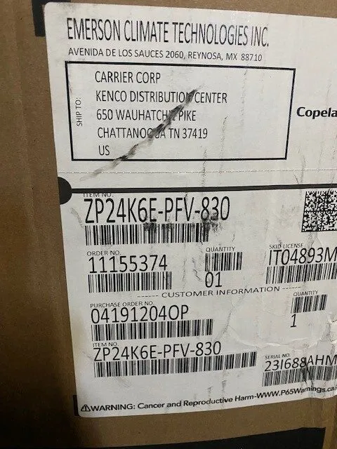 Компрессор Copeland ZP24K6E-PFV-830 Single Phase Scroll Compressor Emerson