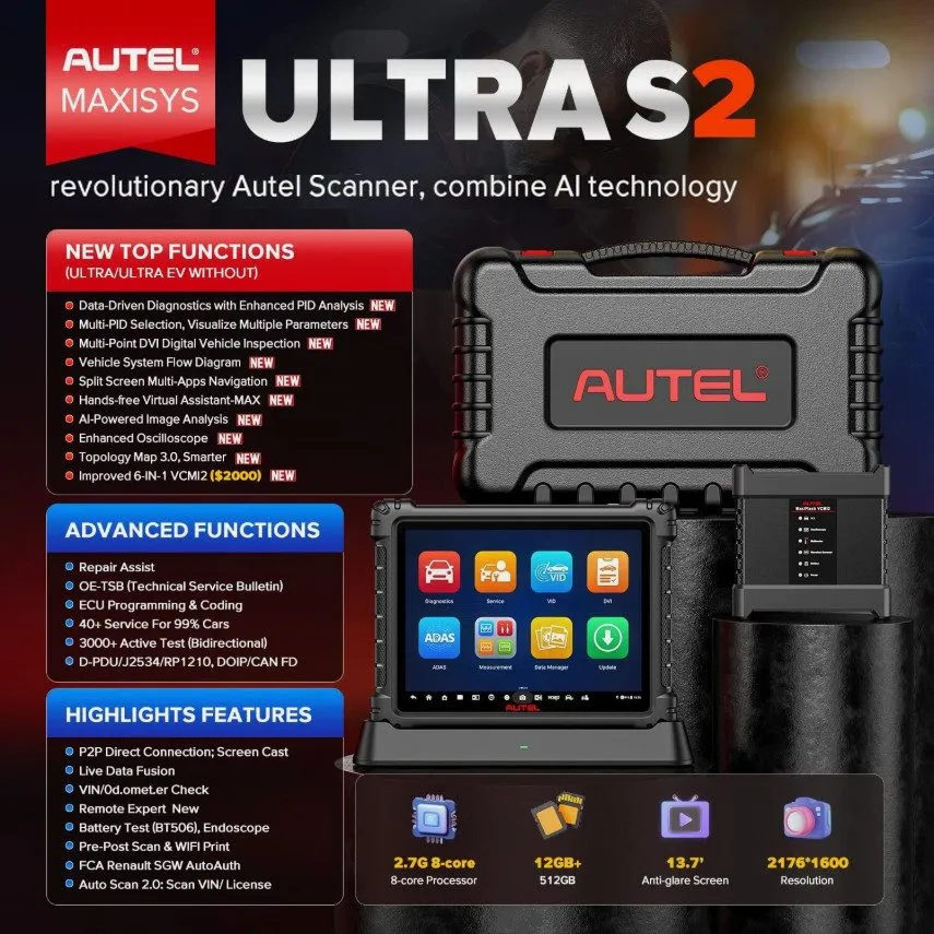 Диагностический сканер 2026 Autel MaxiSYS Ultra S2 6 in 1 VCMI2 Programming AI S — фото лота 2
