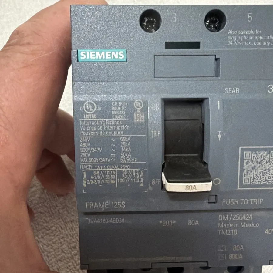 Автоматический выключатель SIEMENS 3VA4180 4ED34 0AA0 3 Pole 80 AMP Type 3VA4 FR