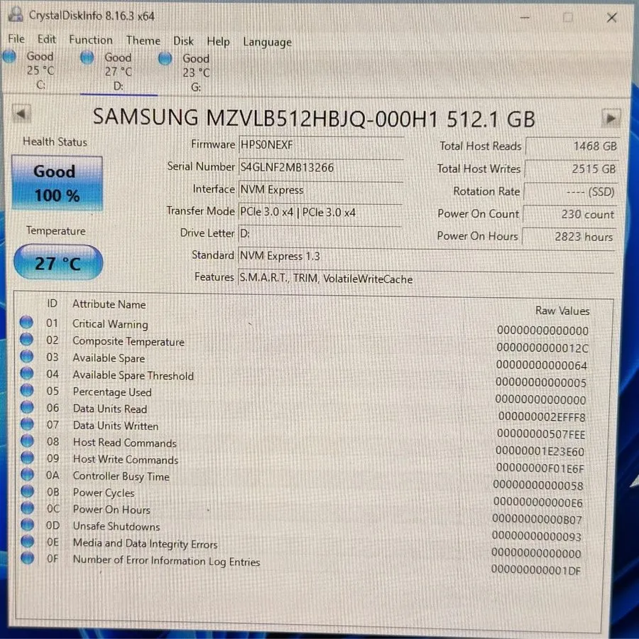 SSD-накопитель Samsung PM981 512GB NVMe M.2 2280 SSD MZVLB512HBJQ 100% Health