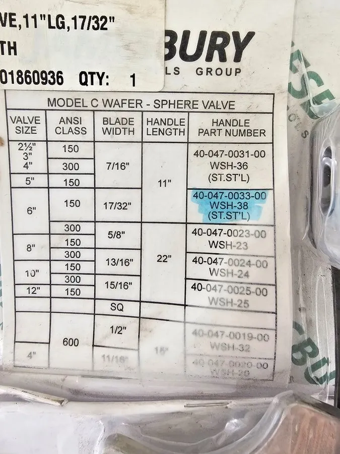 Клапан Jamesbury 40-047-0033-00 WSH-38 Stainless Steel Butterfly Valve Handle Ki