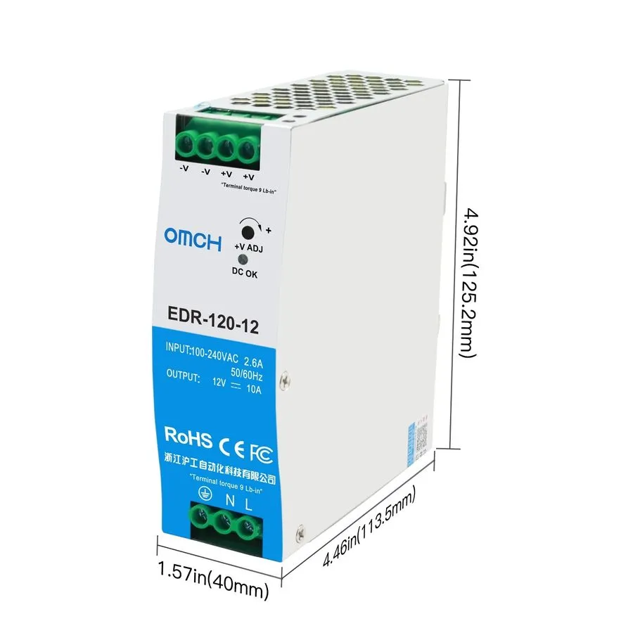 Блок питания Mean Well EDR-120-12 120W 12VDC 10A DIN Rail Switchmode Power Suppl — фото лота 2
