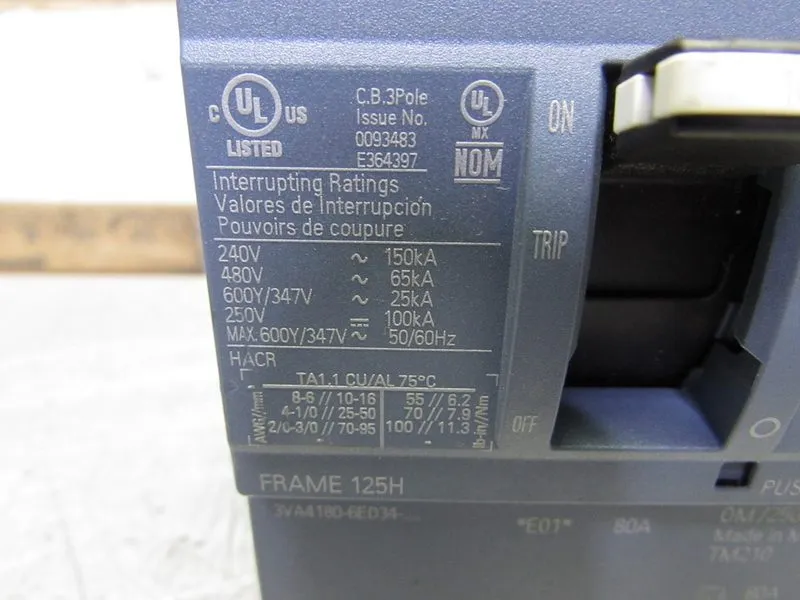 Автоматический выключатель Siemens 3VA4110-6ED34-0AA0 100 Amp 600Y/347 VAC 3 Pol — фото лота 3