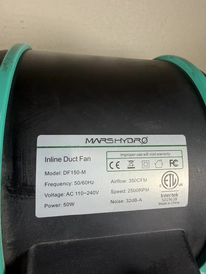 Вентилятор Mars Hydro Inline Duct Fan DF150-M Green American Standard — фото лота 1