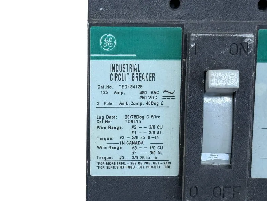 Автоматический выключатель GE TED TED134125 3 Pole 125 Amp 480v Black Circuit Br