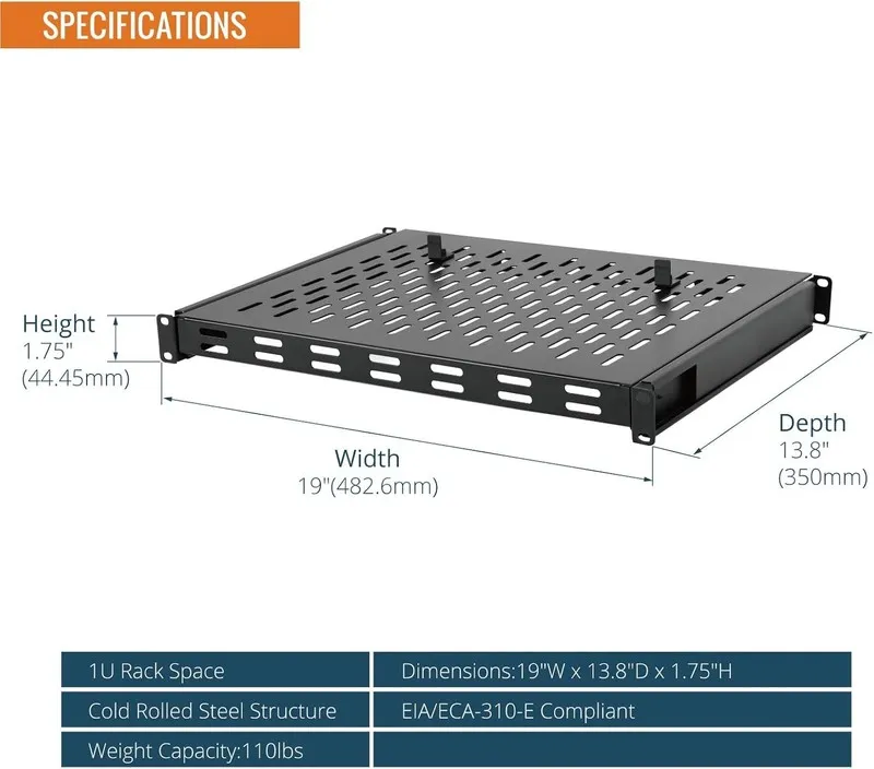 Стойка/шкаф 1U Sliding Rack Shelf,4-Post Vented Rack Mount Shelf,13.8in Deep wit