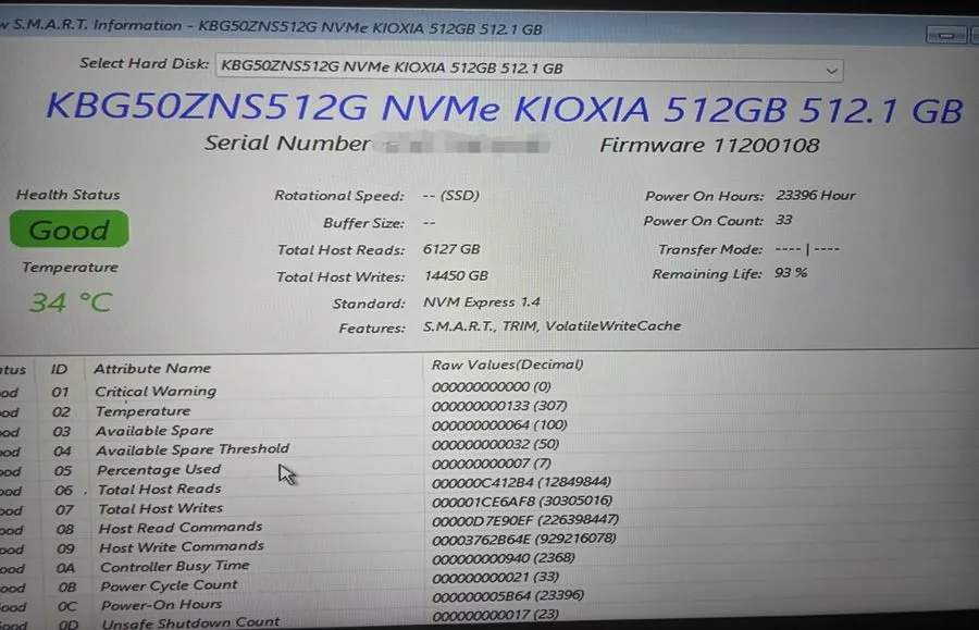 SSD-накопитель KIOXIA KBG50ZNS512G NVMe 512GB M.2 2230 PCIe Gen4x4 Internal SSD