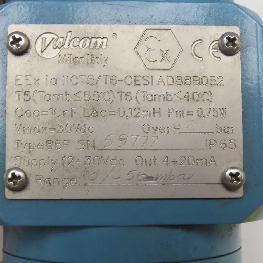 Датчик давления Valcom 86F Pressure Transmitter 12-30VDC 0-50mbar 1/2NPT