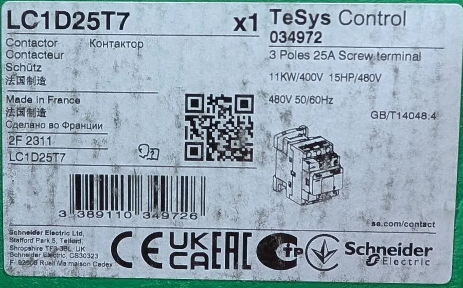Контактор TeSys Deca LC1D25T7 Contactor 480V coil 25A replace Schneider AC