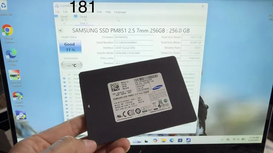 SSD-накопитель SAMSUNG PM851 256GB 2.5" SATA SSD MZ-7TE256D, Grade A+, SKU 11019