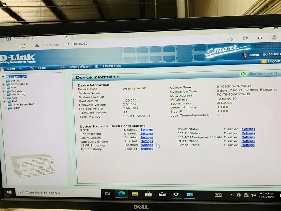 Коммутатор D-Link 10-Port Gigabit Smart Managed PoE+ (65W) Switch [DGS-1210-10P]